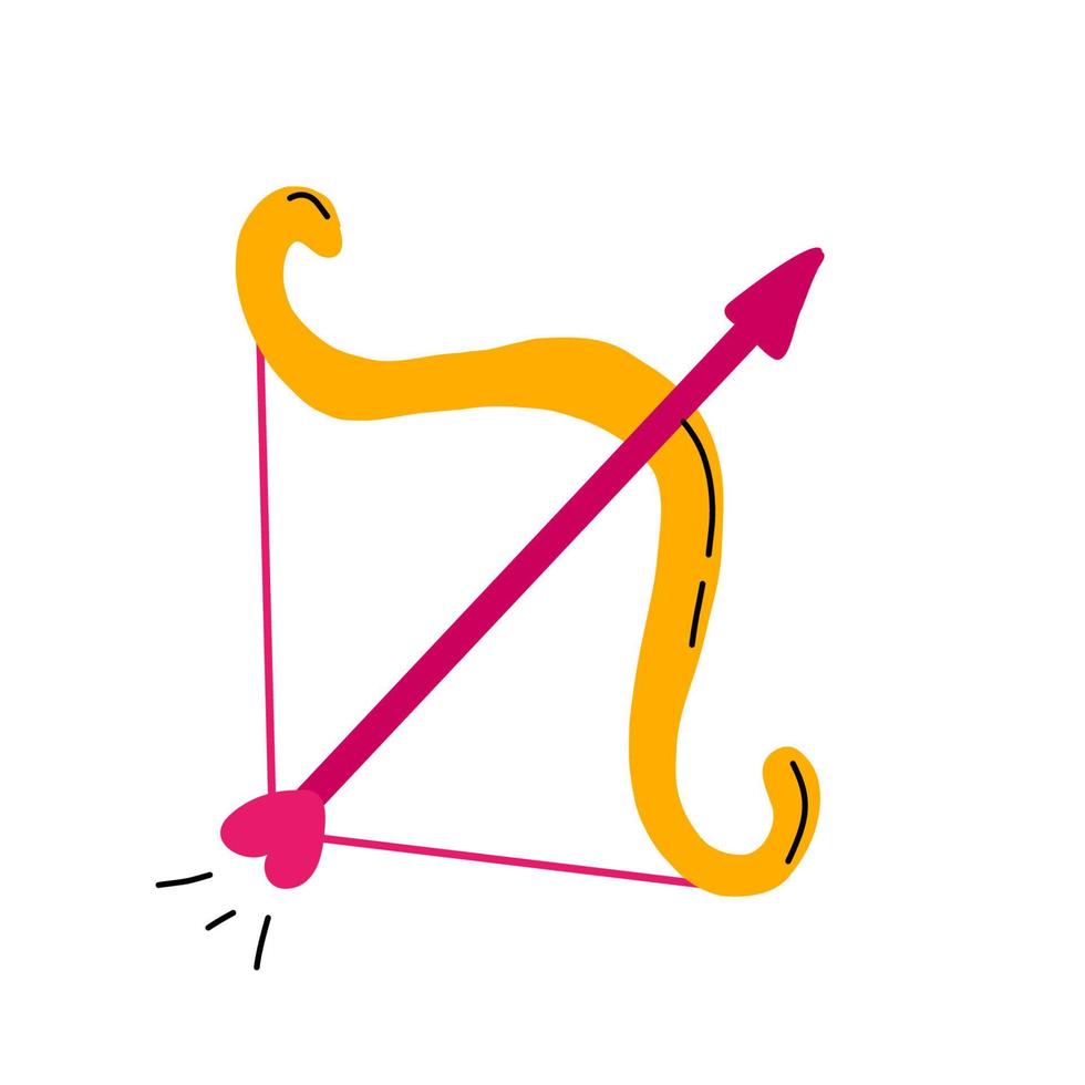 Arrow and a bow. Valentines day cupids equipment. Vector illustration.