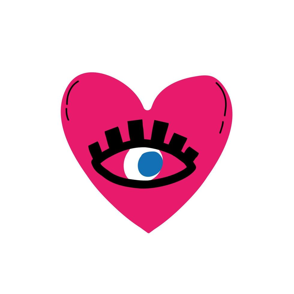 Vector illustration Hand drawn funky heart with one eye.