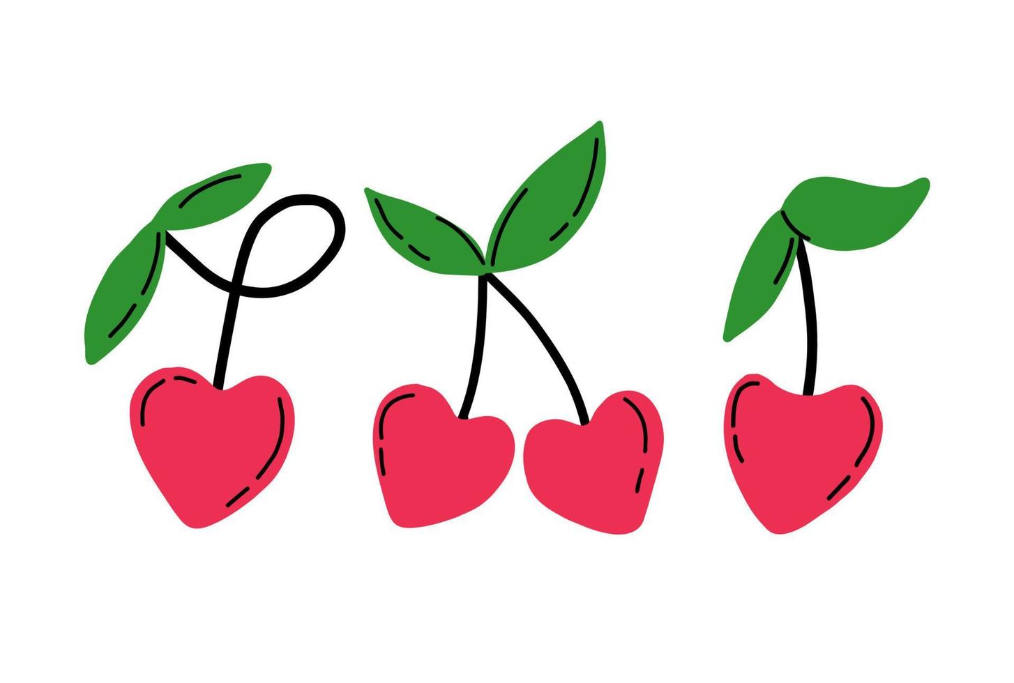 corazones de cereza de moda dibujados a mano para el día de san valentín. gráficos vectoriales vector