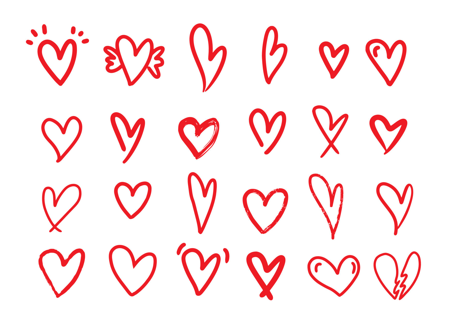 Vector set of Hand drawn hearts. Red color 17784150 Vector Art at Vecteezy