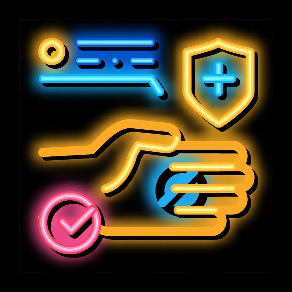 hand holding medical pill neon glow icon illustration vector