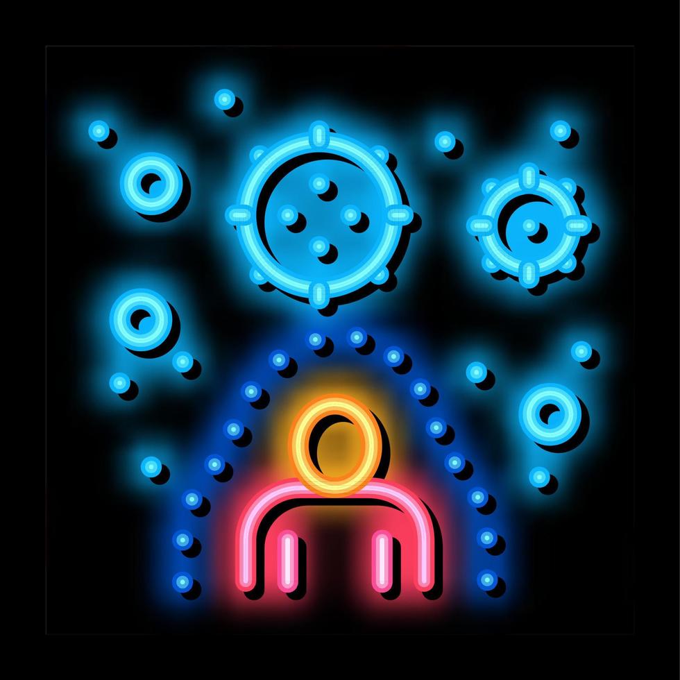 inmunidad protección humana contra virus dañinos ilustración de icono de brillo de neón vector
