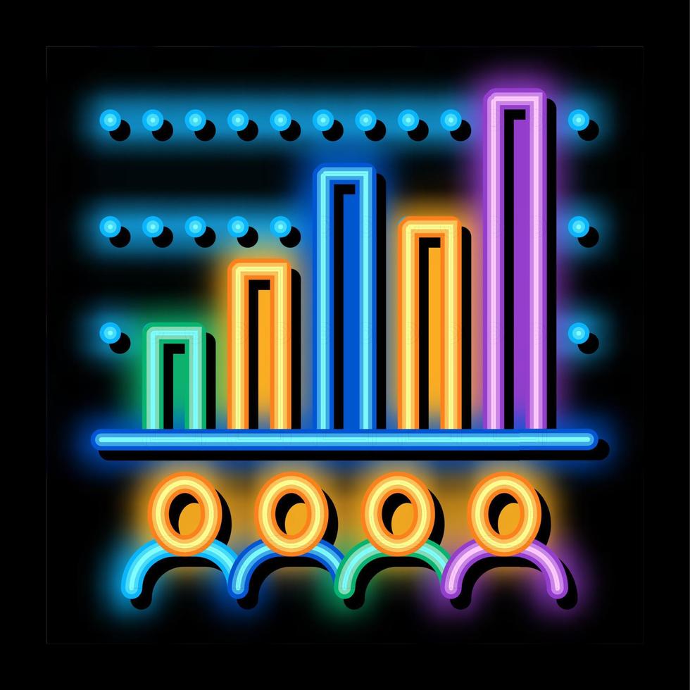 gráfico de barras turísticas ilustración de icono de brillo de neón vector