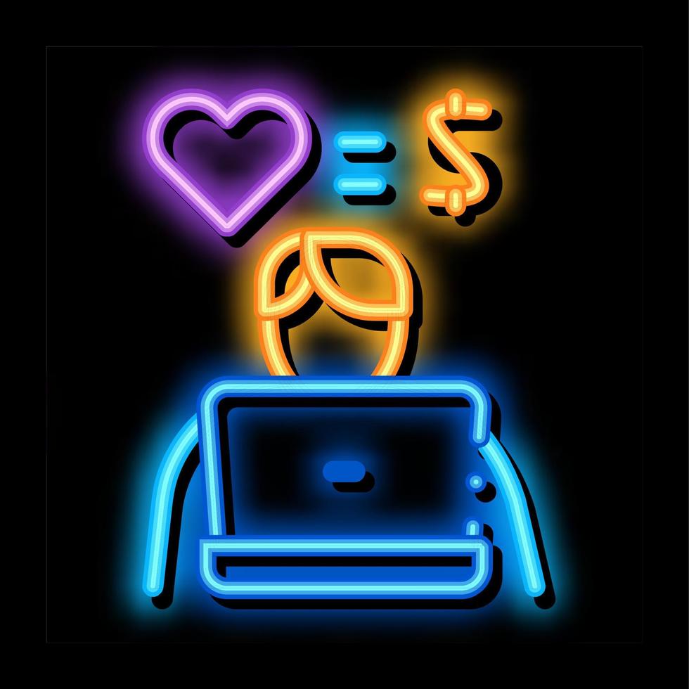 love equals money search engine optimization neon glow icon illustration vector