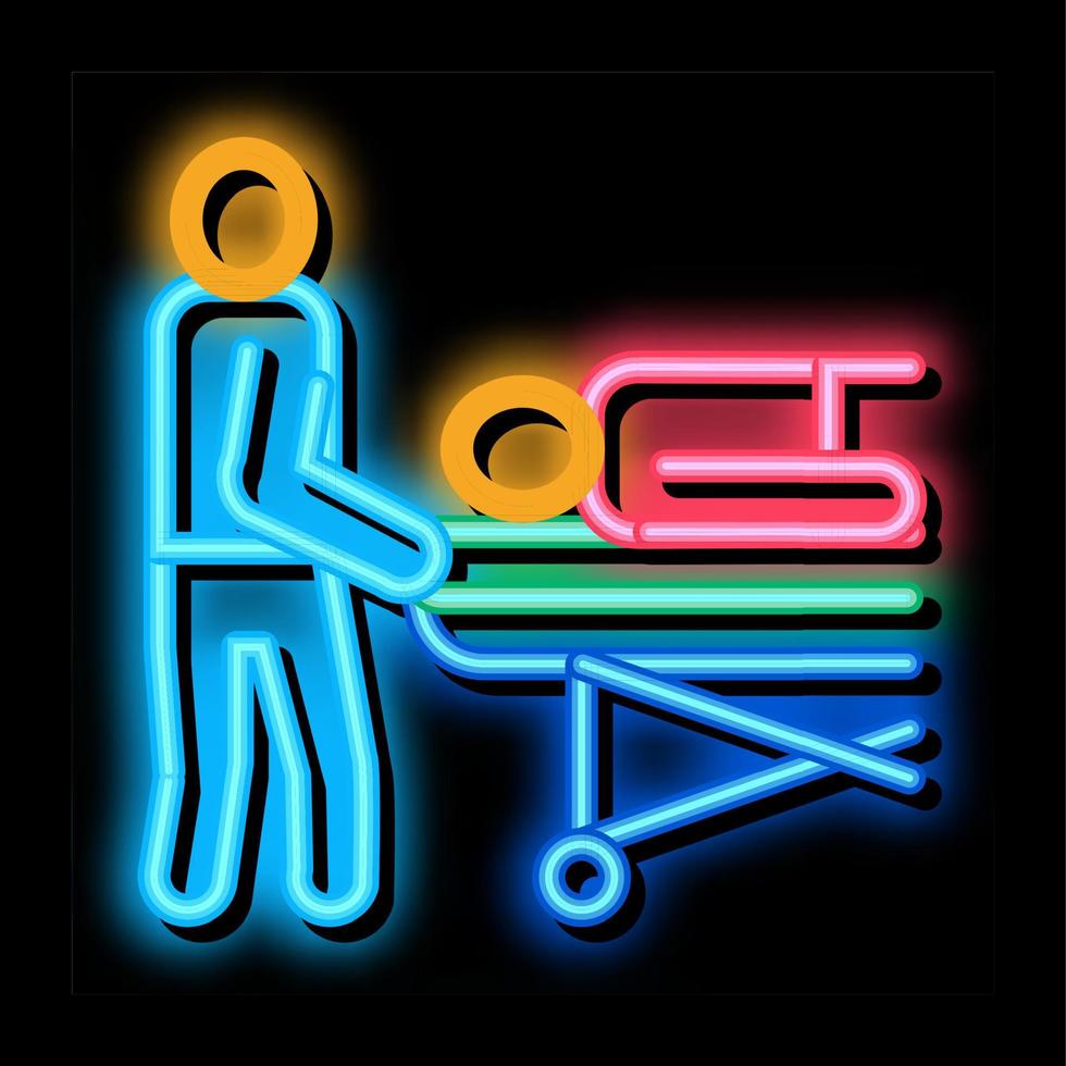 nurse takes patient on gurney neon glow icon illustration vector