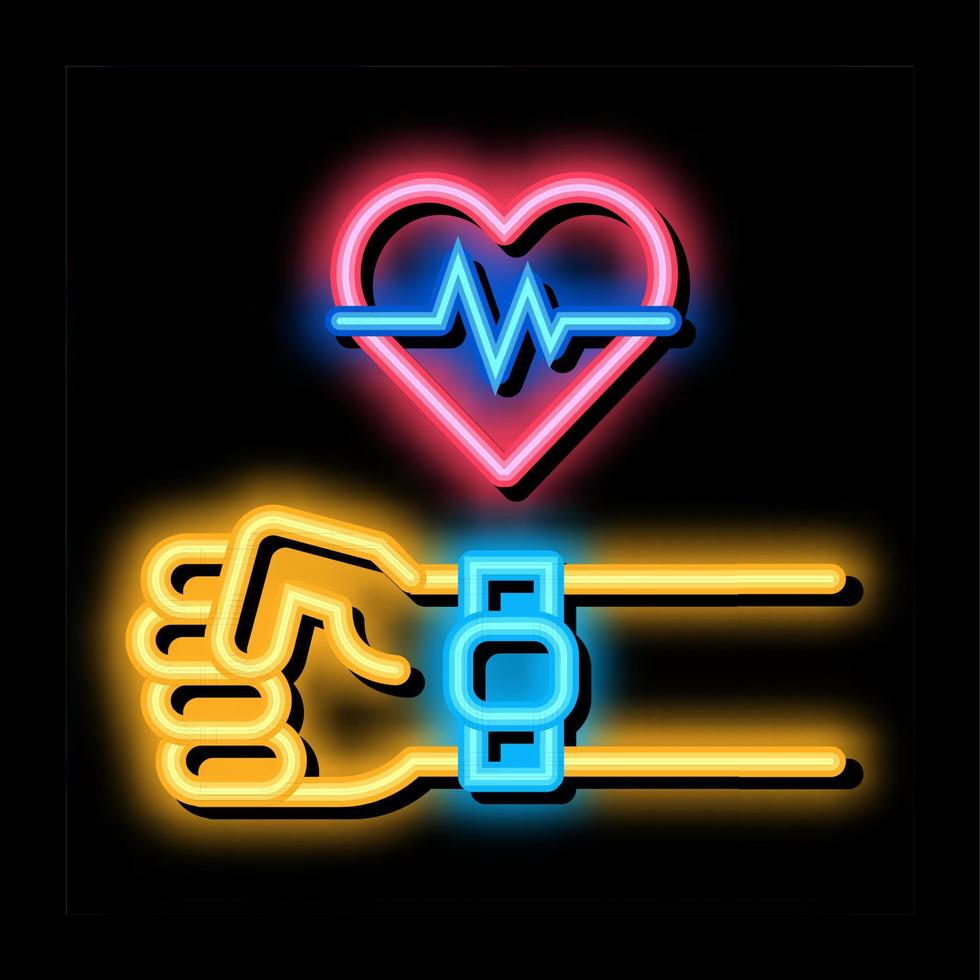 watch measuring heartbeat neon glow icon illustration vector