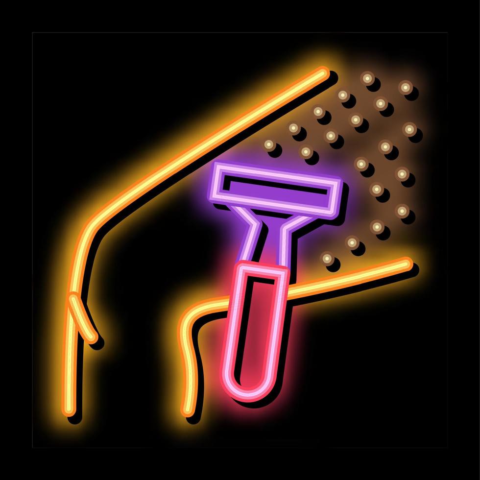 shaving legs with razor neon glow icon illustration vector