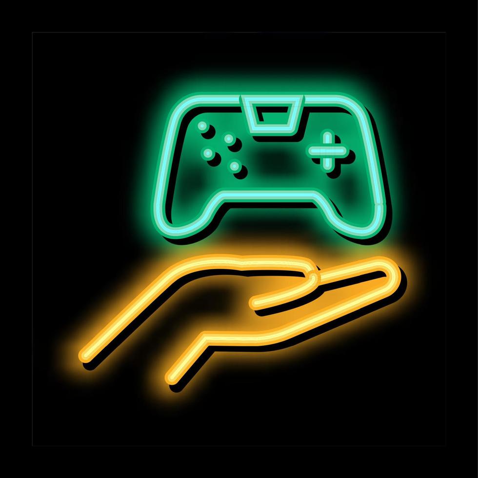 hand hold game joystick neon glow icon illustration vector