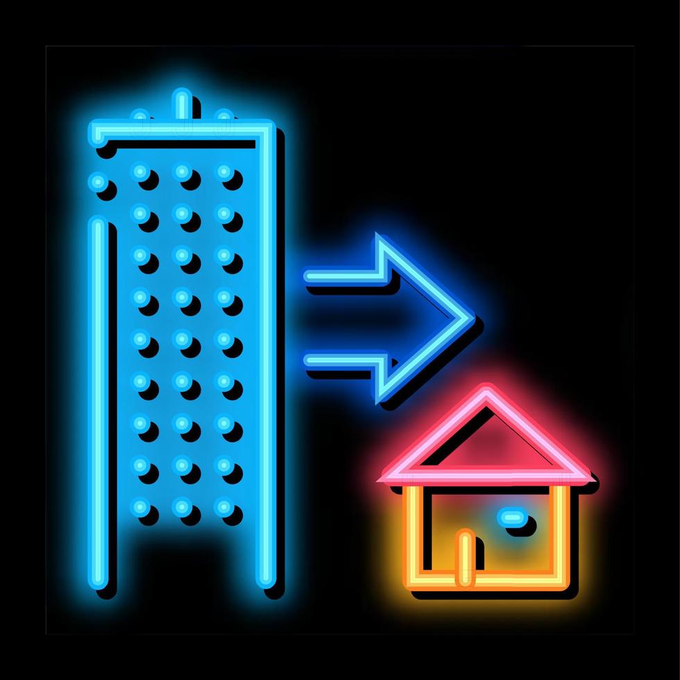 skyscraper and house neon glow icon illustration vector