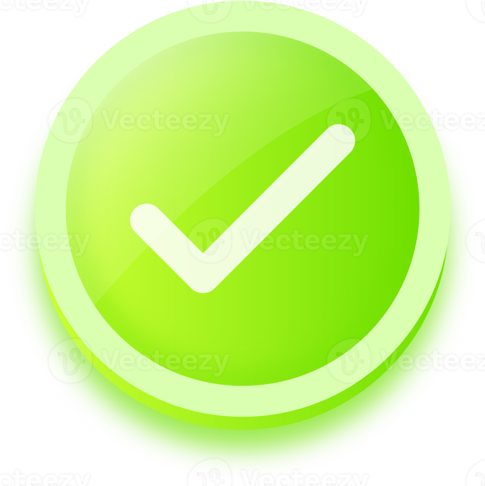 Check mark symbol in 3d style. Green check marks button. png