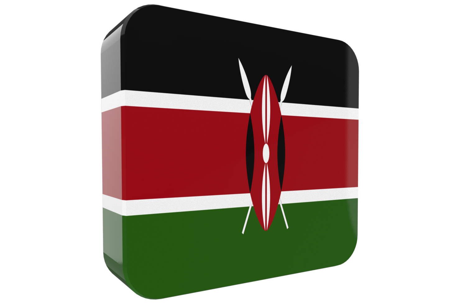 Kenya 3d Flag Icon on PNG Background