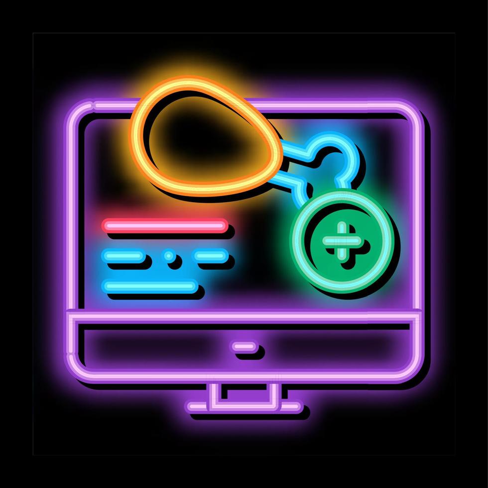 internet food order computer screen neon glow icon illustration vector