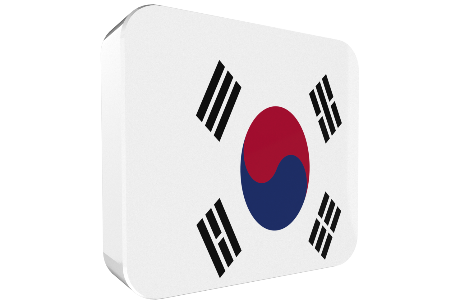 Korea South 3d Flag Icon on PNG Background