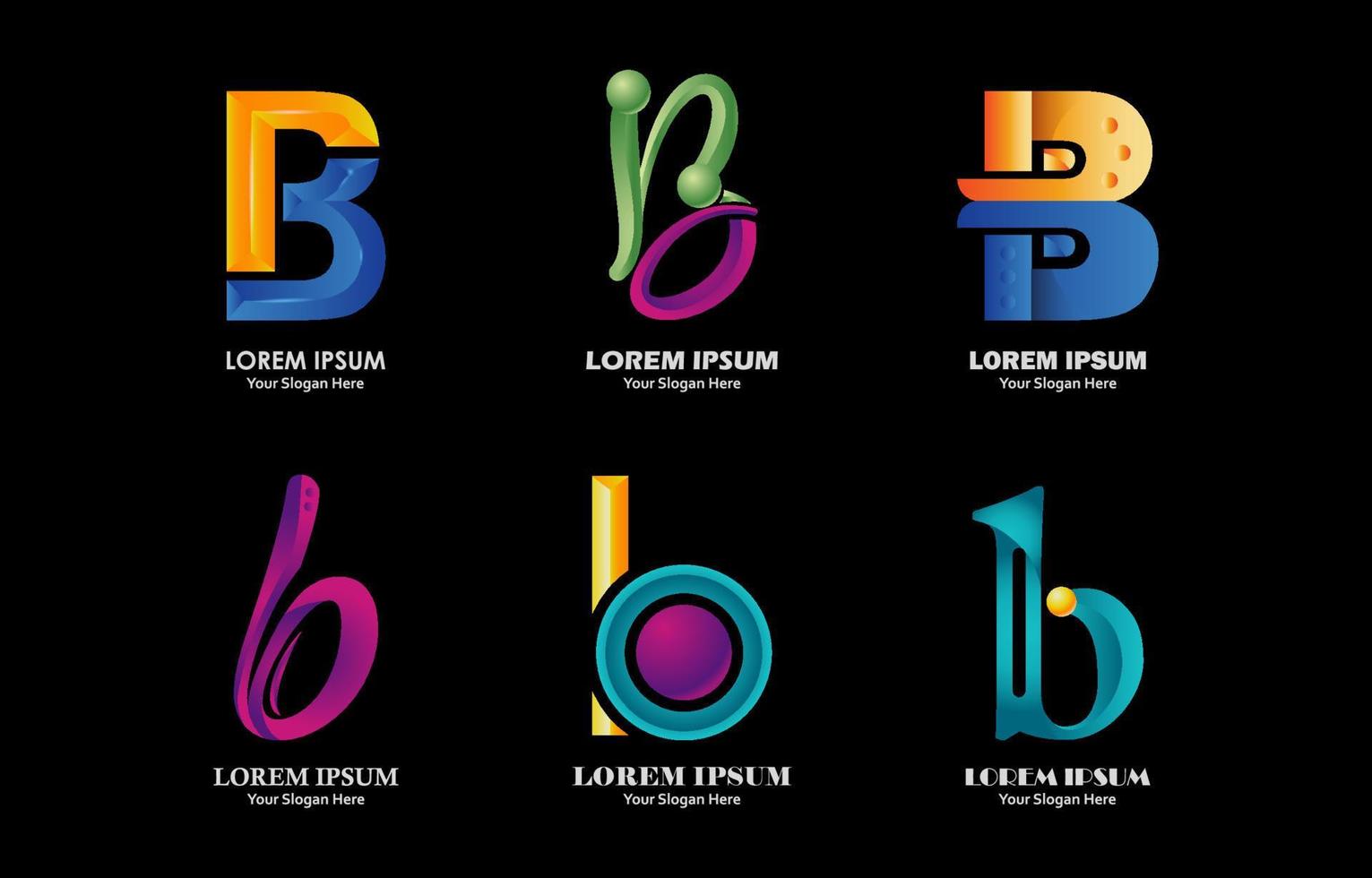 colección de logotipos 3d de fuente b vector