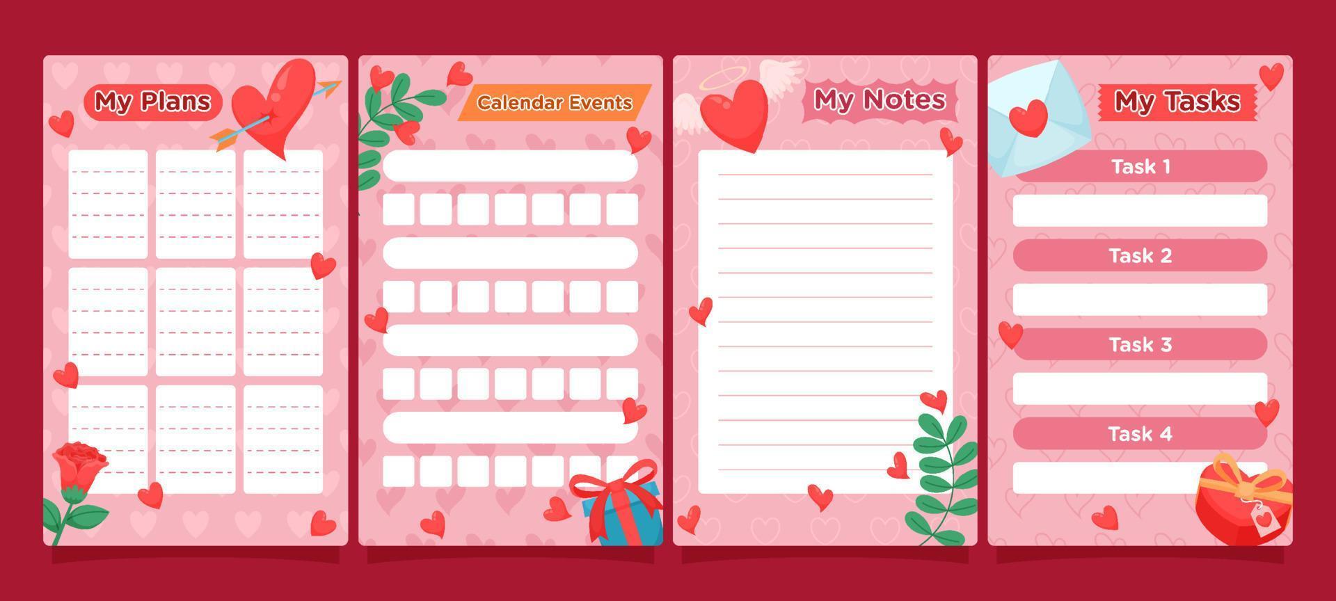 Valentine Romantic Journal Template Pages vector