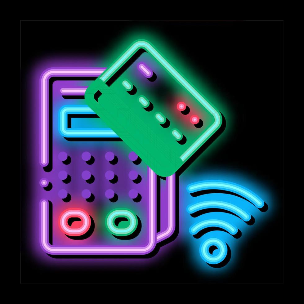 pos terminal and pay pass card neon glow icon illustration vector