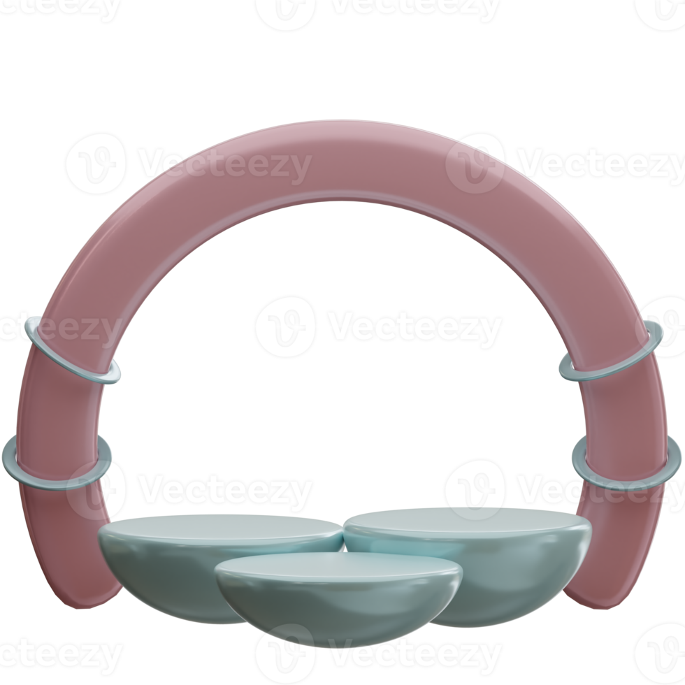 3d rendering three half cylindrical podium with a ring at the back perfect for product photoshoot png