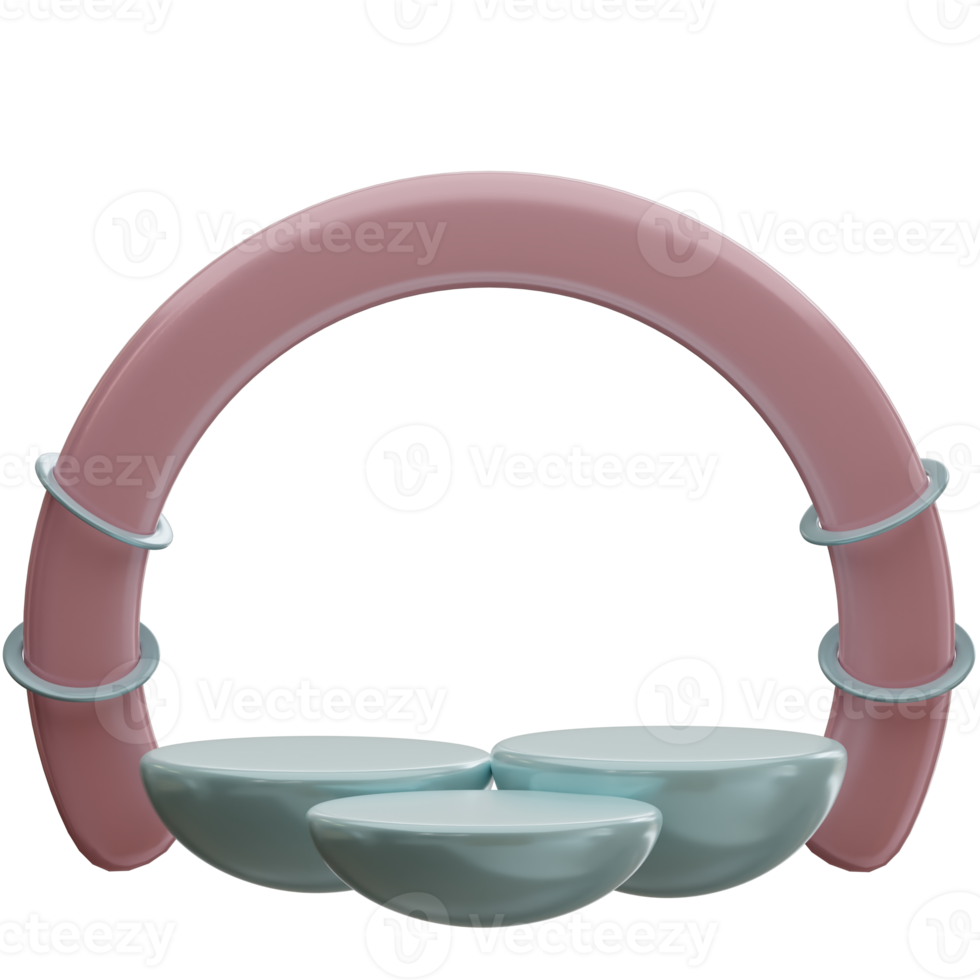 Representación 3d de tres podios medio cilíndricos con un anillo en la parte posterior perfecto para la sesión de fotos del producto png