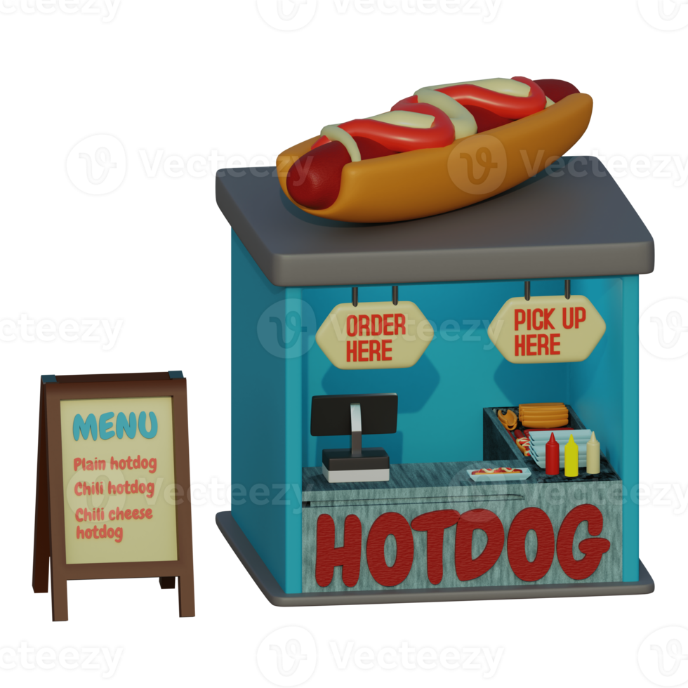 3d renderen isometrische hotdog winkel perfect voor tafereel ontwerp project png