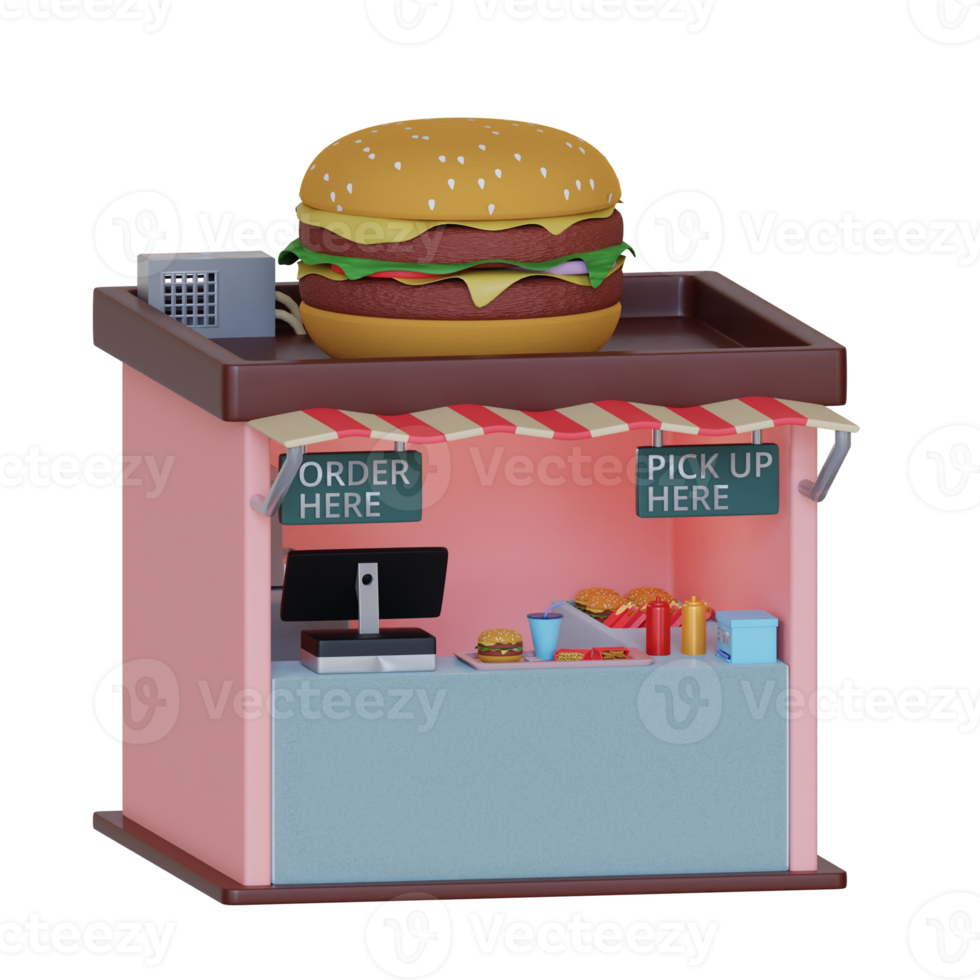 3d isometrische hamburger winkel perfect voor ontwerp project png