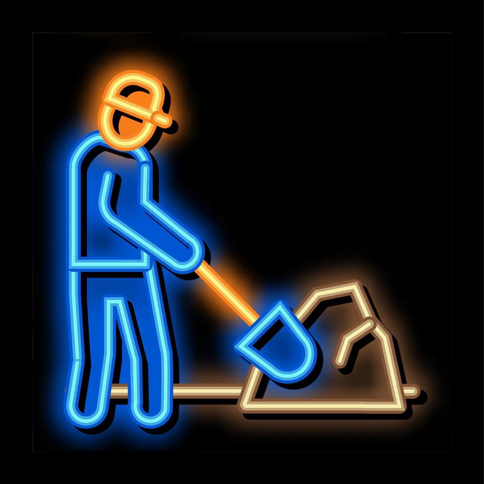 worker digging neon glow icon illustration vector