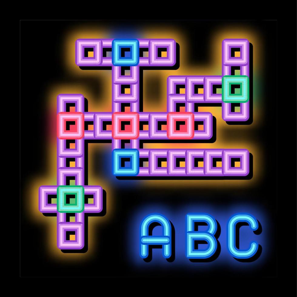 ilustración de icono de brillo de neón de crucigrama de juego interactivo para niños vector