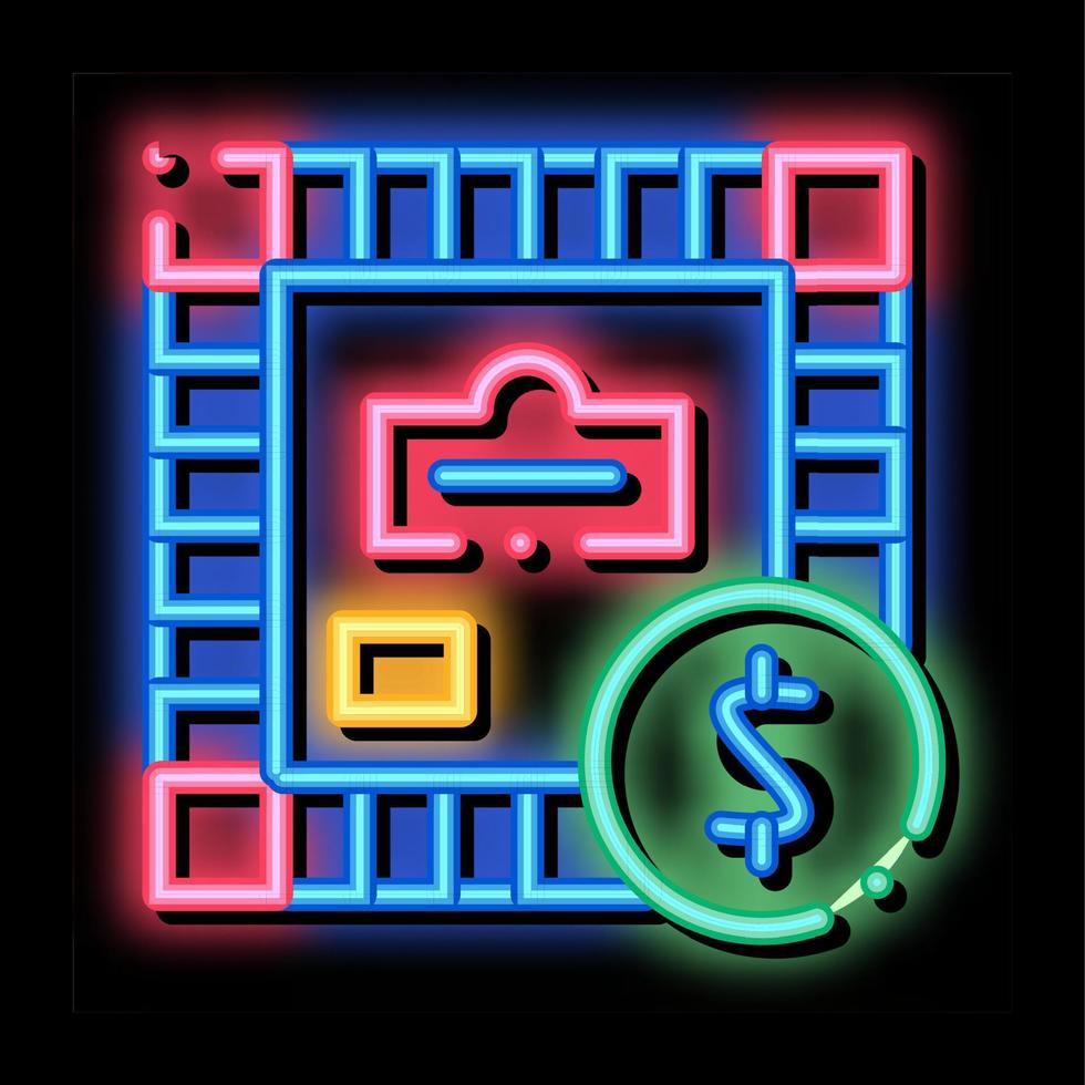 ilustración de icono de brillo de neón de monopolio de juego de niños interactivo vector