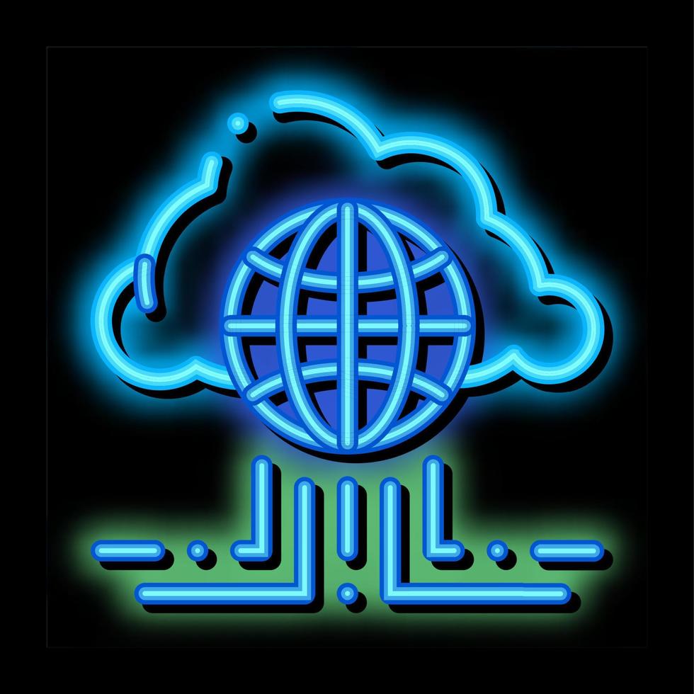 ilustración de icono de brillo de neón de redes de nube de internet global vector