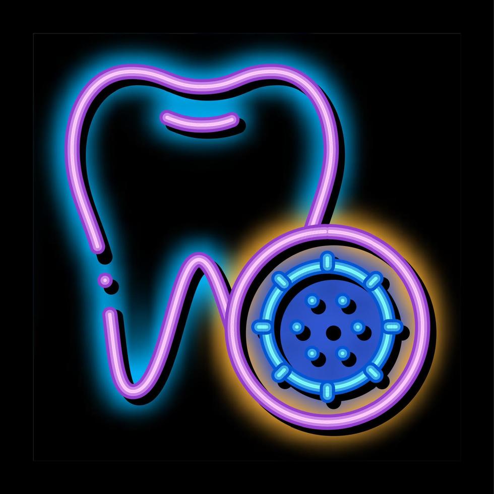 ilustración de icono de brillo de neón de germen de bacterias y dientes vector