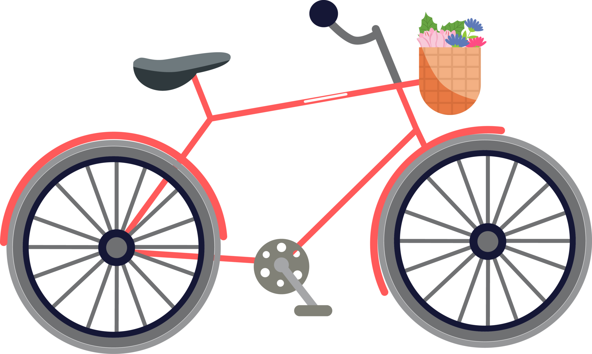 Free red bicycle with flower in basket 17786279 PNG with Transparent