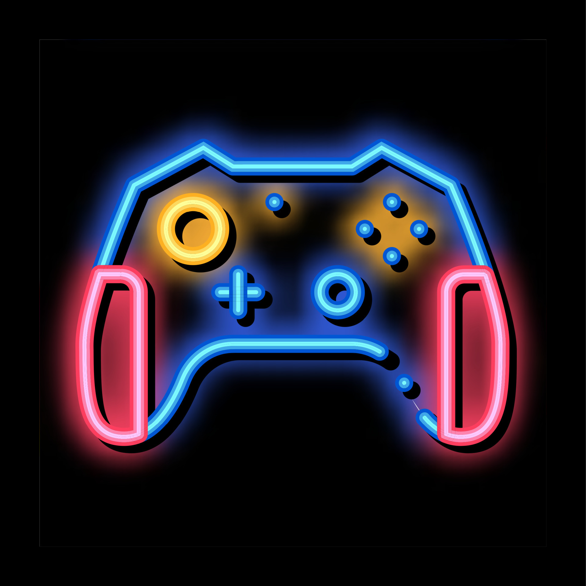 Neon game controller or joystick for game console in the center,  perspective tunnel, virtual cyber space. Vector 13481294 Vector Art at  Vecteezy