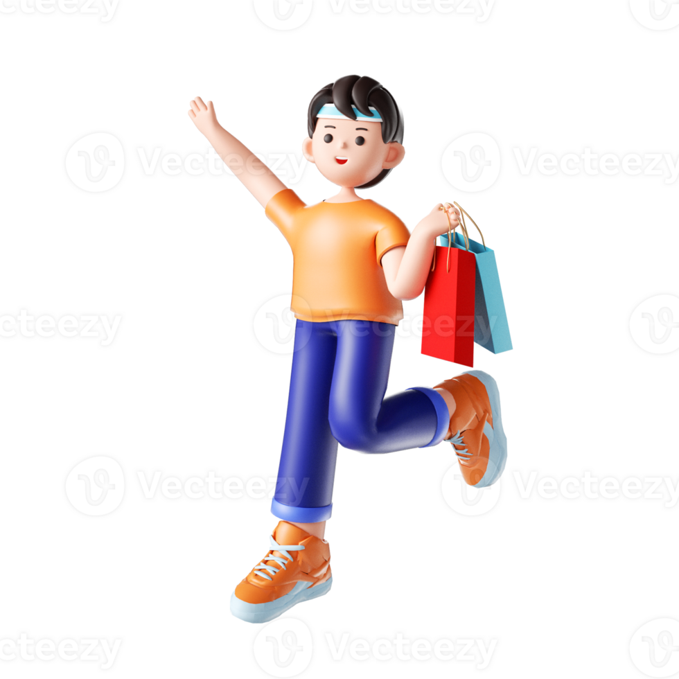 3D rendering cartoon male online shopping image png