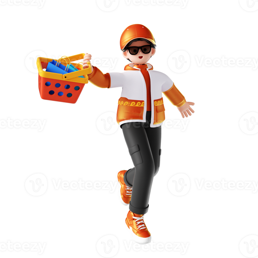 3D rendering cartoon male online shopping image png