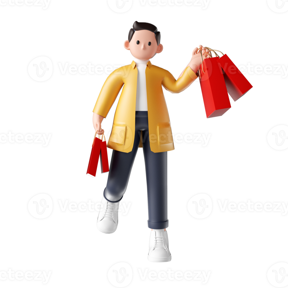 3D rendering cartoon male online shopping image png