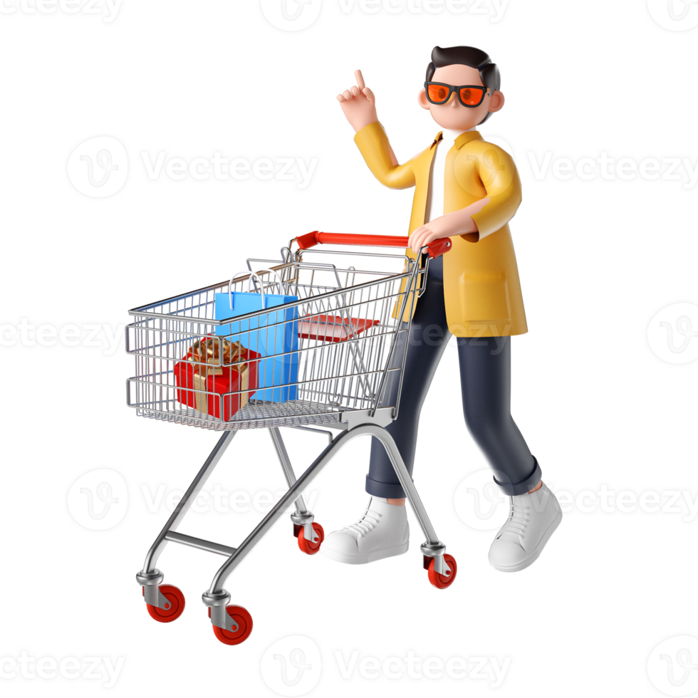 3D rendering cartoon male online shopping image png