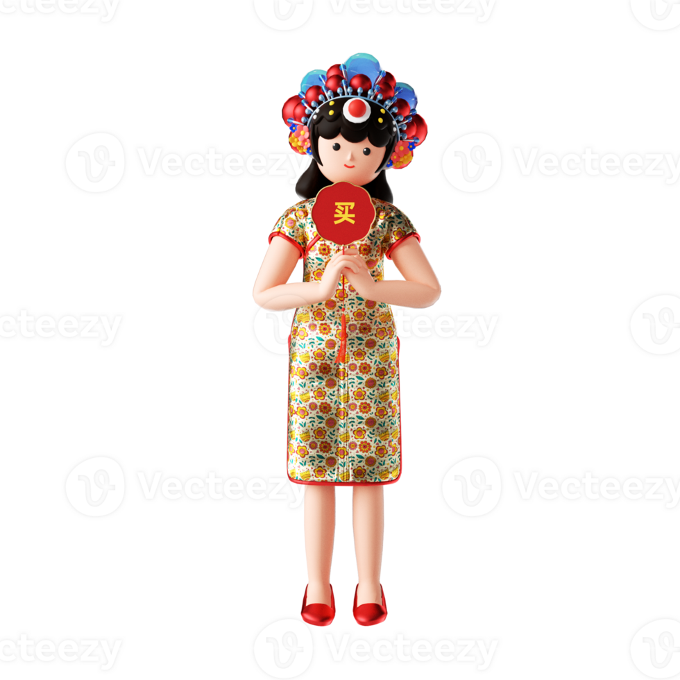 3D rendering of a woman wearing traditional Chinese clothes png