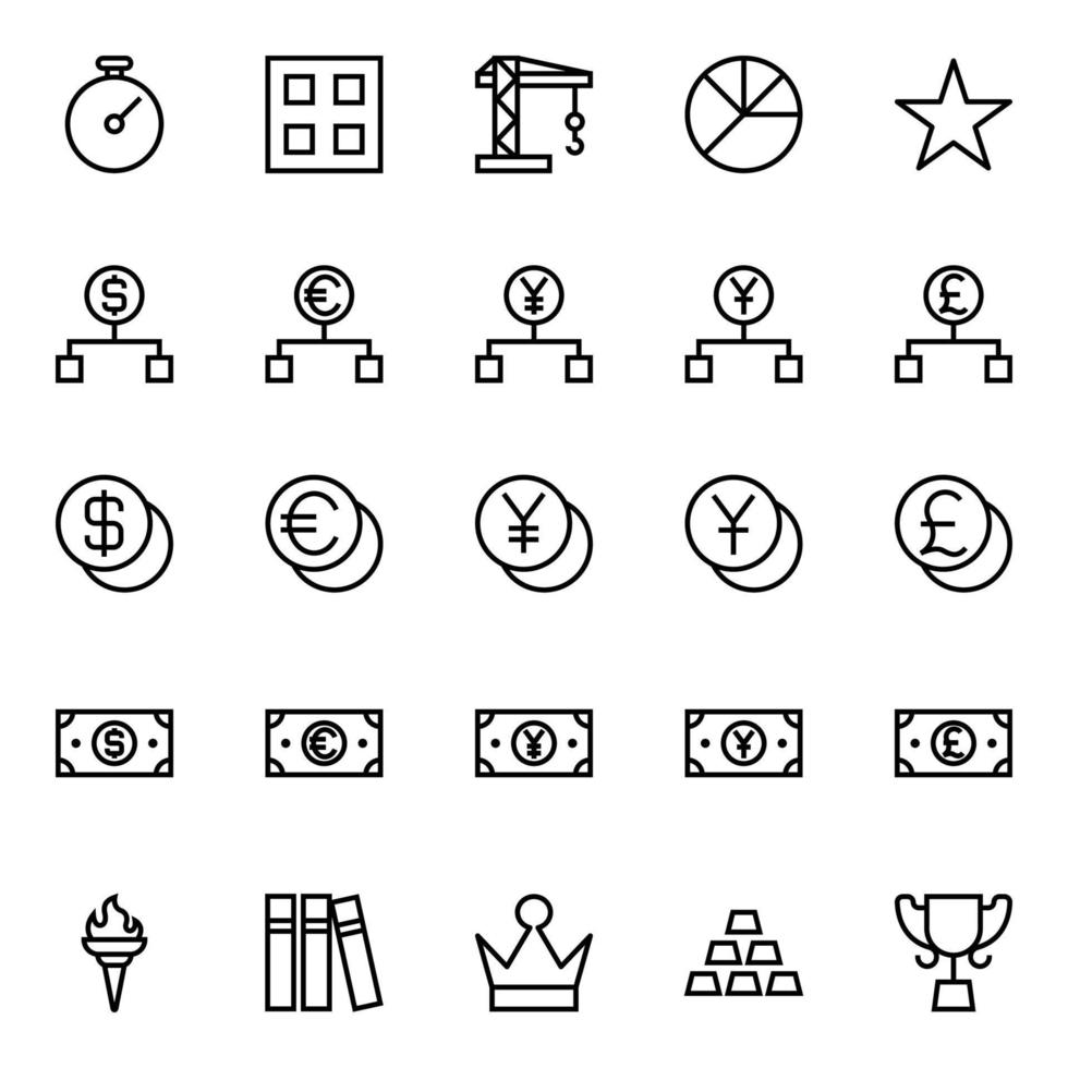 iconos de esquema para negocios y finanzas. vector