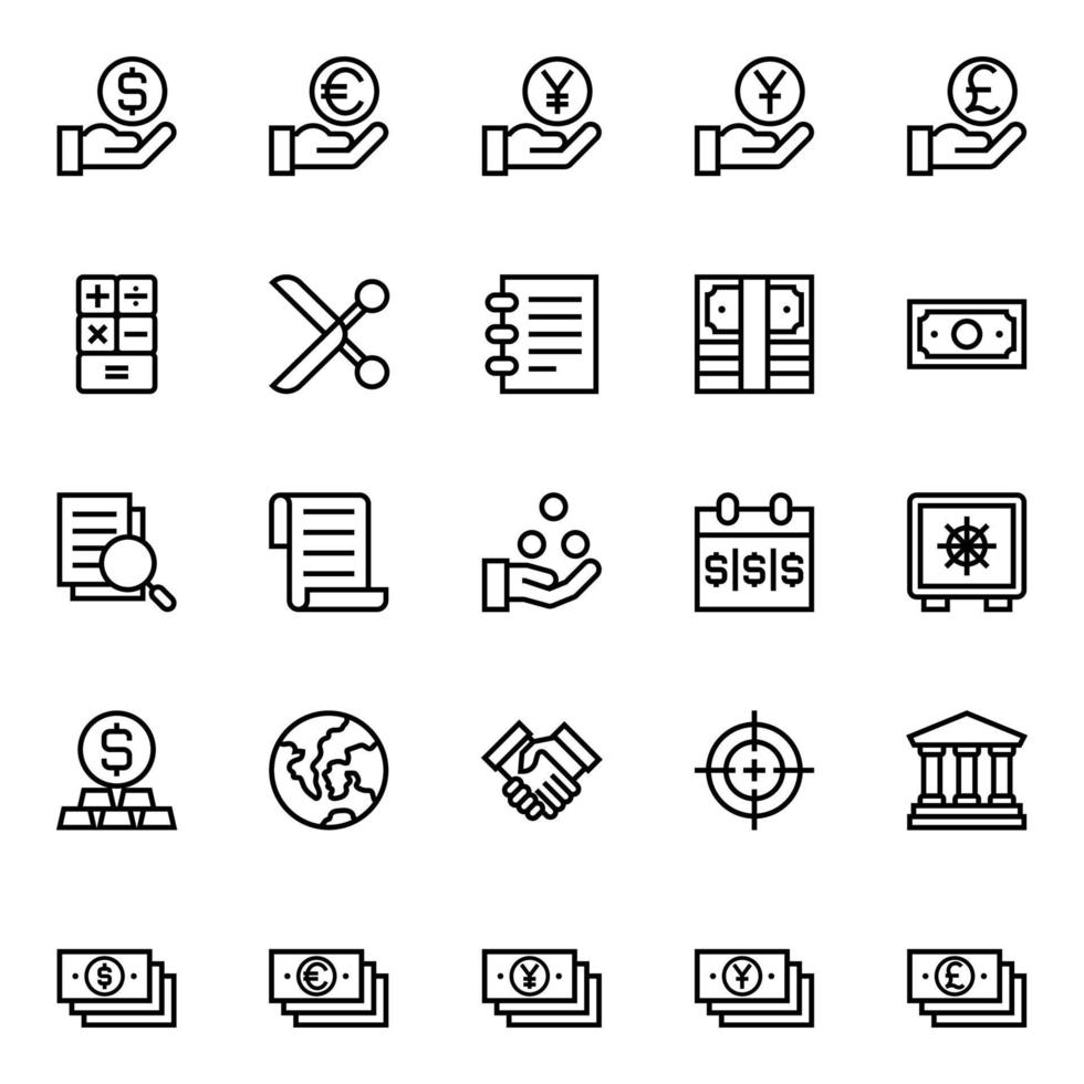 iconos de esquema para negocios y finanzas. vector