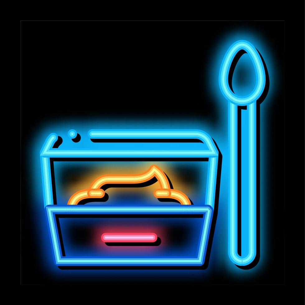 container with food and spoon neon glow icon illustration vector