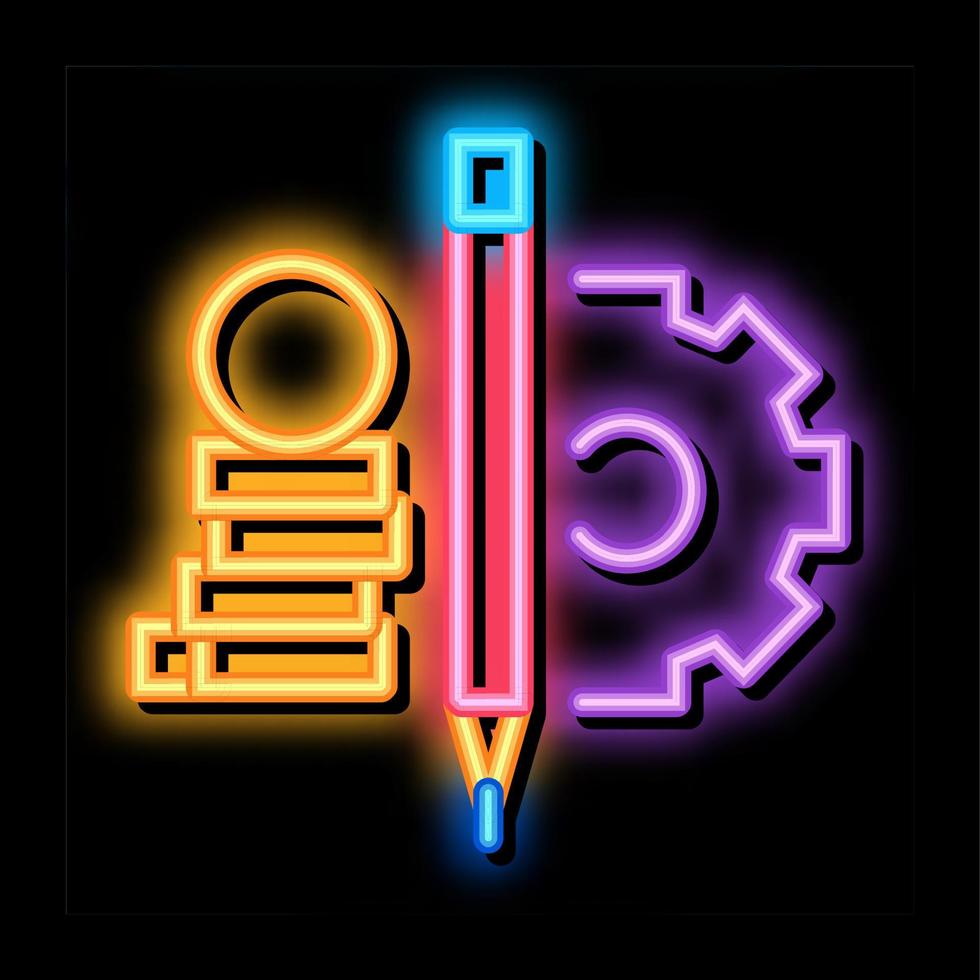 coin heap pen and mechanical gear neon glow icon illustration vector