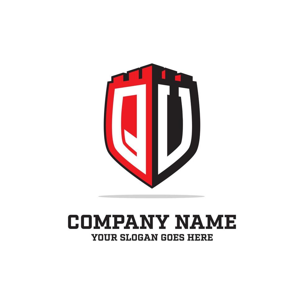 Q U initial logo designs, shield logo template, letter logo inspirations vector