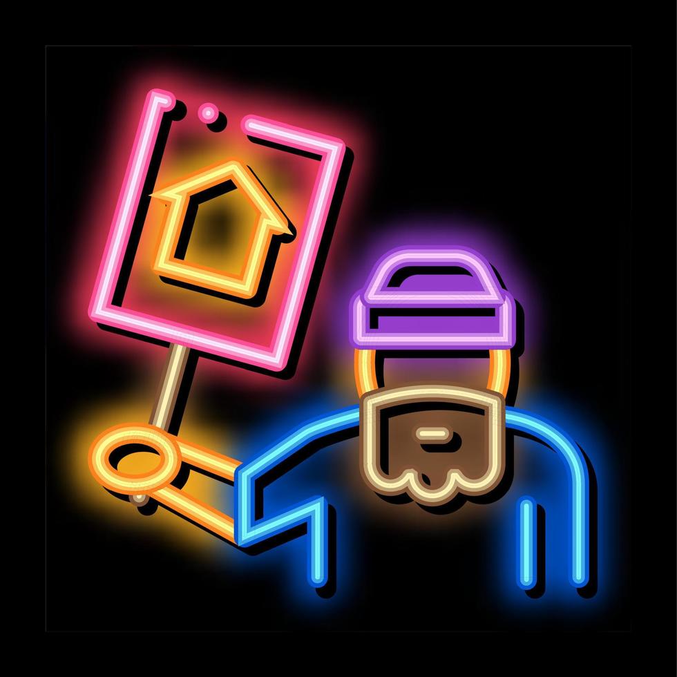 homeless with nameplate house neon glow icon illustration vector