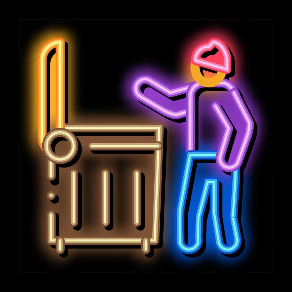 homeless looking food in trash can neon glow icon illustration vector
