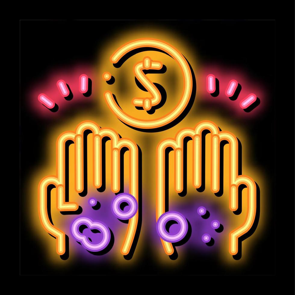 homeless hands ask for money neon glow icon illustration vector