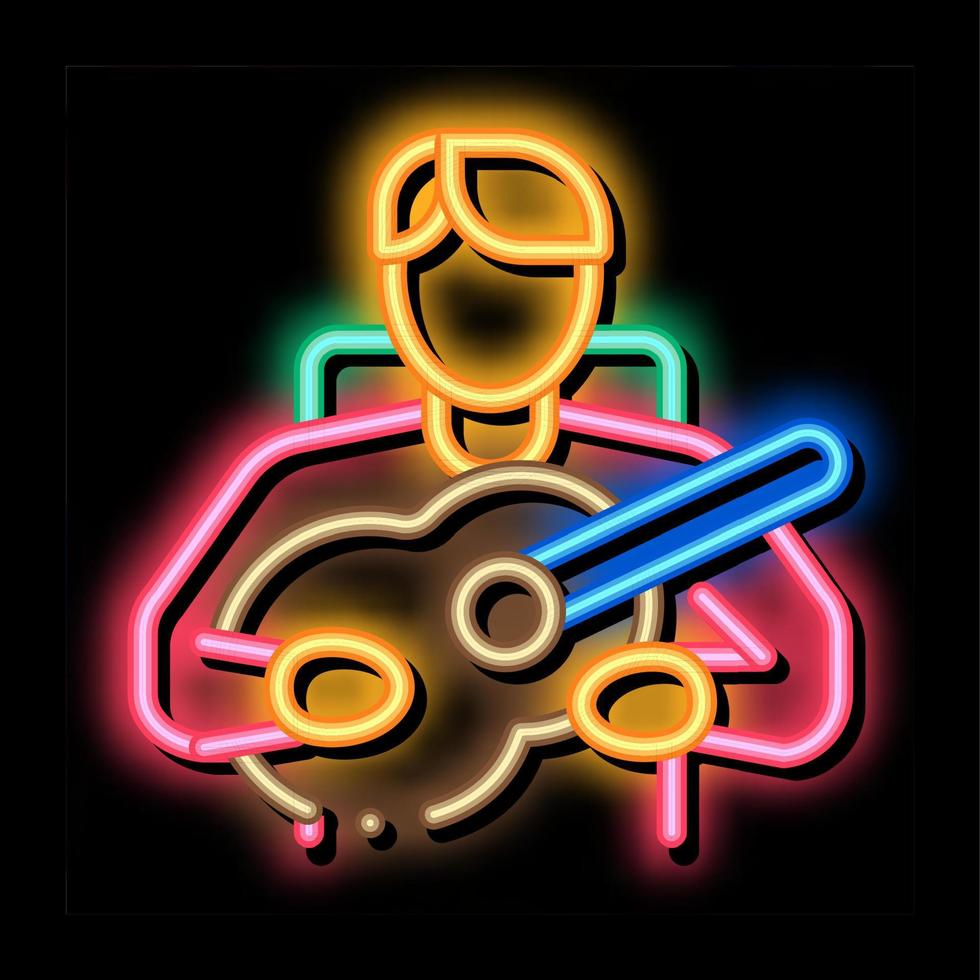 bard playing on guitar neon glow icon illustration vector