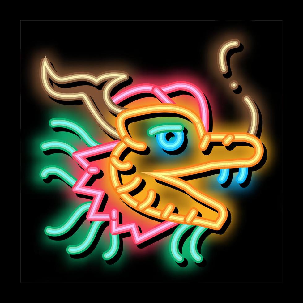 máscara de dragón chino neón resplandor icono ilustración vector