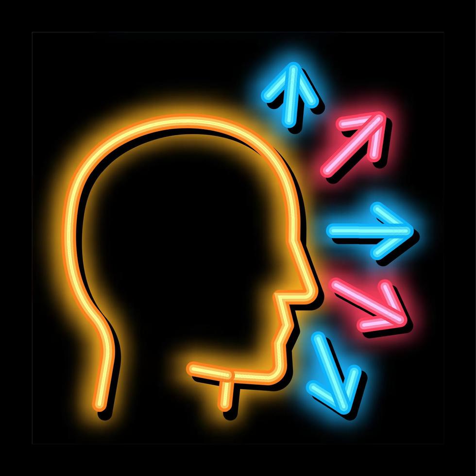 ilustración de icono de resplandor de neón de cabeza humana y flechas vector