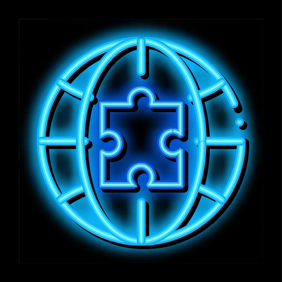 globe puzzle piece neon glow icon illustration vector