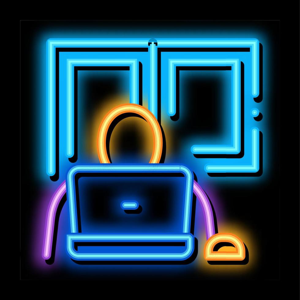 window glass in working room neon glow icon illustration vector