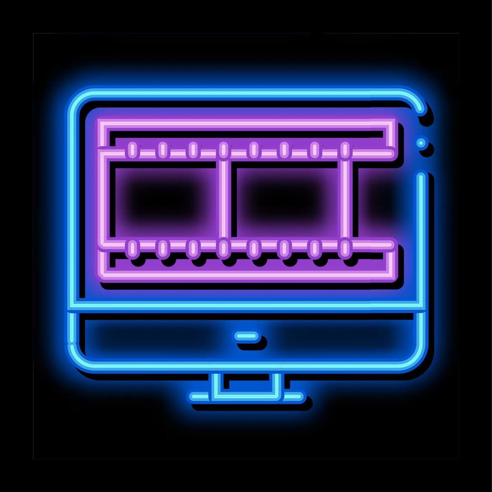 cinta temporal de video en la ilustración del icono de brillo de neón de la computadora vector